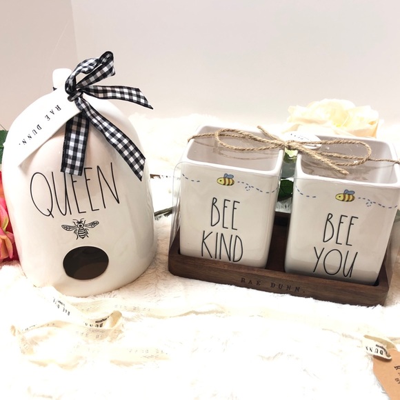 Rae Dunn Accessories - “queen bee” birdhouse & “bee kind / bee you” set